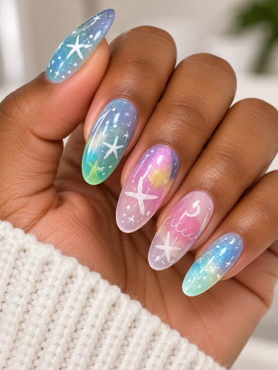 Other - Press On Nails 24pc Blue Pink Star Nail Tips